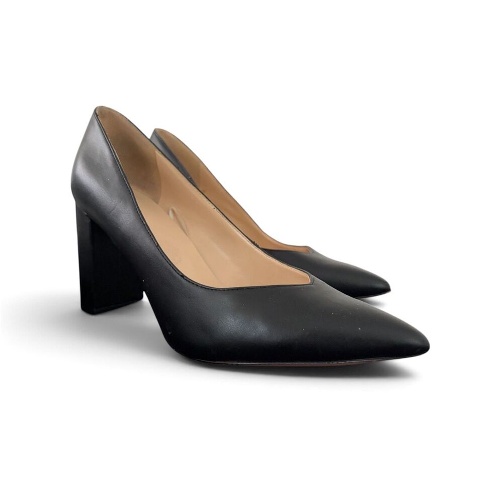 Marc Fisher Women’s Leather Block Heel Slip On Black Pumps w/ Pointed Toe Sz 10 - Picture 2 of 12